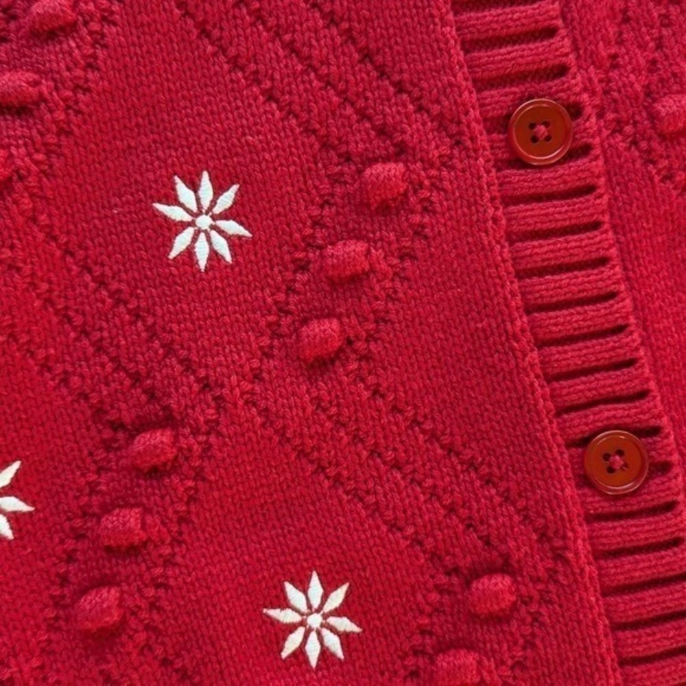 Talbots Embroidered Snowflake Christmas Cardigan Red Sz S - Picture 8 of 9